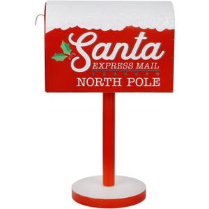 Christmas Decorations Santa Mailbox, 15.5" H x 9.5" W Express Mail to North Pole Metal Letter Box, Christmas Decorative Box for Home Room Indoor Outdoor Front Door Xmas Holiday Party