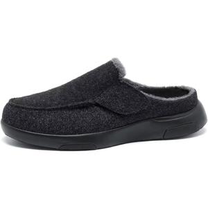 OrthoComfoot Men's Orthopedic Slippers Walking Shoes with Arch Support: Slip On Loafers for Plantar Fasciitis, Casual Flat Feet Hook and Loop Mule Clogs for Foot and Heel Pain Relief (11.5, W1-black)