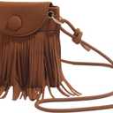 MakeMeChic Women's Faux Suede Crossbody Bag Flap Fringe Shoulder Handbag Small Phone Bags (Brown)
