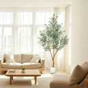 7FT Olive Trees Artificial Indoor - Realistic Artificial Olive Tree Indoor with White Planter, Large Full Fake Plants with Lifelike Fruits and Leaves for Modern Home Office Living Room Decor