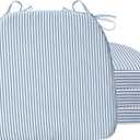 AAAAAcessories D-Shaped Chair Cushions, 2" Thick Dining Chair Pads with Ties and Removable, Machine-Washable Cover, 17" x 16", Set of 4, Pinstripe Blue