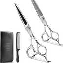 CIICII Professional Hair Cutting Scissors Shears Kit, 440C 6.7 Inch Barber Haircut Scissors Set (Hair Beard Trimming Haircutting Thinning Shears) for Hairdressing Stylist Hairdresser Salon Home