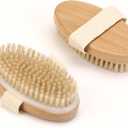 2Pcs Natural Bristle Exfoliating Brush, Body Scrubber for Lymphatic Drainage, Blood Circulation, Wet and Dry Brush, Deep Exfoliation for Smooth Skin