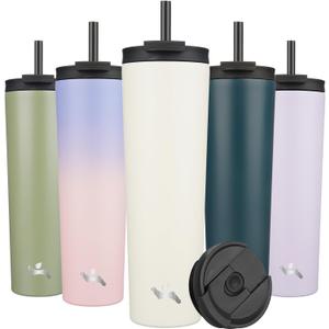 34 OZ Insulated Tumbler with Lid and 2 Straws Stainless Steel Water Bottle Vacuum Travel Mug Coffee Cup,Angel White