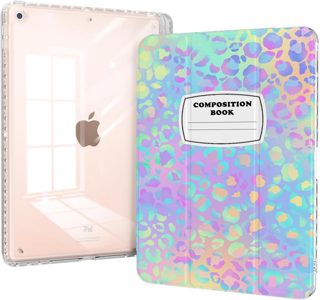 Case for iPad 9th Generation 2021/iPad 8th/7th Generation 2020/2019 10.2 Inch Case with Pencil Holder, Trifold Stand Slim Shockproof Clear Back Cover, Auto Wake/Sleep, Composition Book