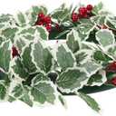 1Pc Simulated Red Berry Floral Wreath Artificial Christmas Decoration Wreath with Edged Leaves for Holiday Home Decor Party Front Door Indoor Outdoor Use