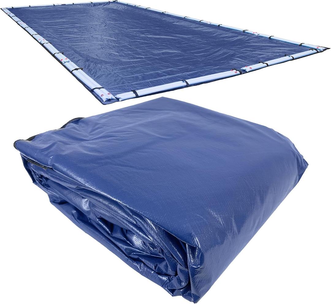 Pool Mate 16 x 32 ft Industrial Blue Winter Pool Cover for Inground Pools, 5 ft Overlap (21 x 37 ft Cover Size), Solid 14 x 12 Scrim, 4.5 oz/yd2, Style: 201632RPMA