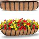 30 Inch 2 PCS Window Box Deck Railing Planter with Coco Liners, Hanging Flower Planters Black Metal Baskets for Indoor Outdoor, Balcony, Porch, Fence, Lawn and Patio