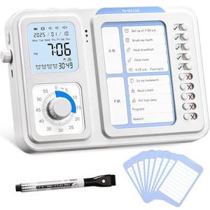 3-in-1 Visual Timer & ADHD Tool for Kids|Adults, Task Timer with Chore Chart Board, Visual Schedule for Kids with Autism, Daily Checklist for Home, School, Classroom, Desk