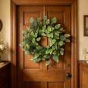 26" Green Hibiscus & Eucalyptus Leaf Wreath for Front Door - Large Artificial Greenery Outdoor Wreath for Porch, Window, Farmhouse, Home, Holiday, Hanging Decor - Spring, Summer, Fall, All Seasons