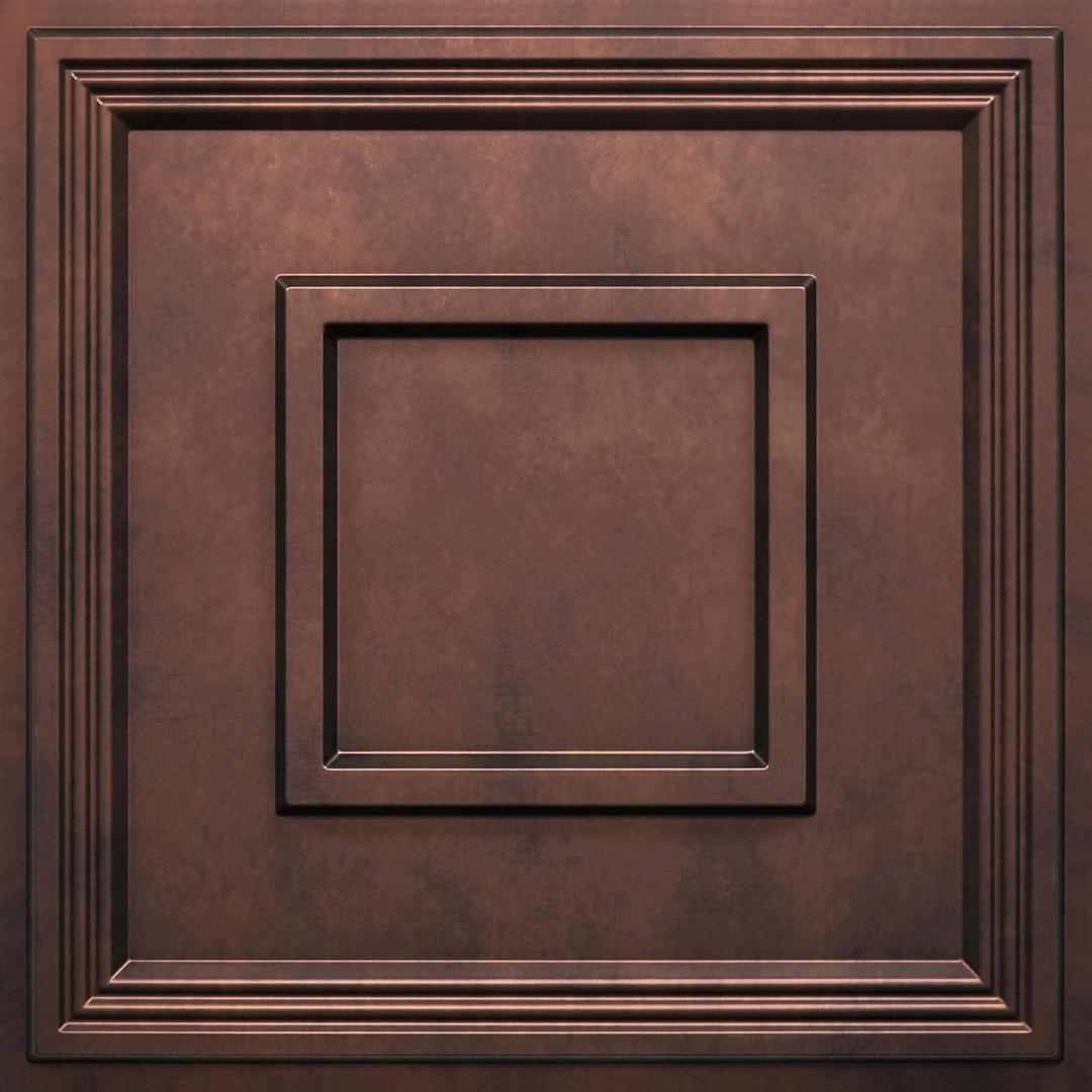 STICKGOO Glue Up Ceiling Tiles, 24x24 Inch PVC Decorative Drop Ceiling Tile Antique Copper 48 Sq. Ft, Pack of 12 Tiles