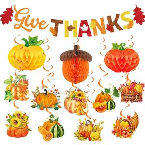 Fall Thanksgiving Decorations Banner for Party - Fall Office Decorations for Work - September Thanks Giving Decor Set - Autumn Festival Give Thanks Decor Kit - Orange