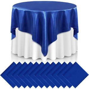 Newwiee 12 Pcs 72 Inch Satin Tablecloth Square Overlay Smooth Fabric Tablecloth Satin Table Cover Fabric Decoration Dining Cloths for Party Wedding Banquet Table Decoration(Royal Blue)