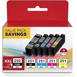 QUEENPRINT High Speed Printing Compatible Ink Cartridge Replacement for Canon 250 251 XXL (Black, Cyan, Magenta, Yellow)