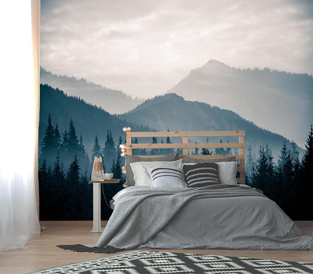 XMPMBM-Misty Forest Fabric Wallpaper Pine Forest Living Room Bedroom Bathroom wall Mural-W 88" X H 59"（36 Square Foot）, 88"x59"