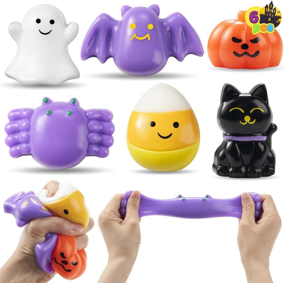 JOYIN 6 PCS Halloween Silicone Stress Relief Squishy Toys, Mini Soft Squeeze Toys for Halloween Party Favor Goodie Bag Fillers, Cute Ghost Mochis Stress Reliever Anxiety for Kids Gift