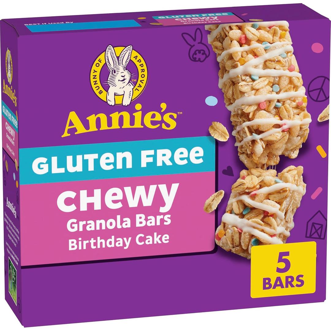 4 x Annie's Gluten Free Chewy Granola Bars, Birthday Cake, 5 Bars, 4.9 oz