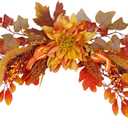 Fall Swag Wreaths for Front Door Artificial Dahlia Flowers Orange Floral Swag Autumn Pumpkins Berries Maple Leaf Fall Swags and Garlands for Wedding Arch Mantle Windows Wall Decor Thanksgiving