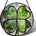 Stained Glass Window Hanging - St. Patrick's Day Green Irish Themed Gifts Sun Catcher Door Home Clover Decor Suncatcher Christmas Mother's Day Birthday Gifts for Women Men Mom Nana 15 in