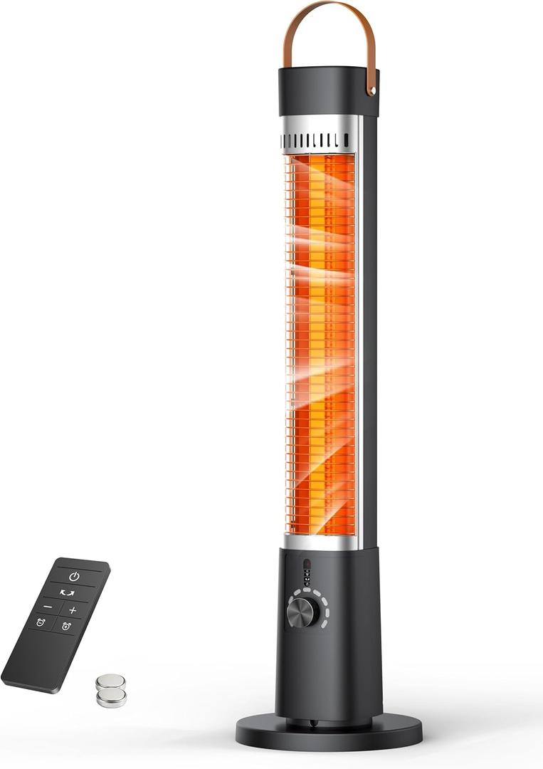 Outdoor Heater for Patio w/Remote, 1500W, 60 Oscillation, 9H Timer, 9 Heat Level, Tip-Over/Overheating Protection, Safety Lock, for Garage Porch Office Black