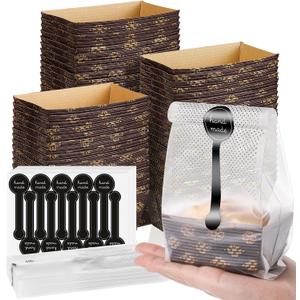 120 Pcs Mini Loaf Pans Disposable Set 3.1x1.5 Inch Paper Pans Rectangle Mold with Plastic Bags and Stickers Thanksgiving Christmas Winter Baking Party Supplies for Bread, Meatloaf, Wedding Return Gift