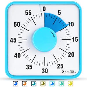 Secura Home 60-Minute Visual Timer, 7.5 Inch Oversize Countdown Timer Clock for Kids and Adults, Durable Mechanical Time Management Tool with Magnetic Backing Sky Blue