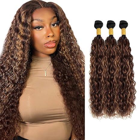 26 28 30 inch Ombre Brown Bundles P4/30 Human Hair Bundles #4 Water Wave Bundle Highlight Human Hair Bundle 3 Tone 150g