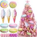 Soulchen 16 Pcs Large Pastel Christmas Tree Ornaments Inflatable Candy Macaroon Color Dessert Pendant Ice Cream Sugar Cake Macaroon Donut Candy Balls Ornaments for Christmas Holiday Party