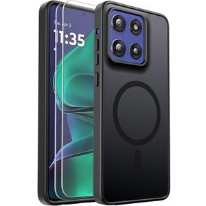 for Motorola Moto G Stylus 5G 2025 Case Magnetic Shockproof, [Fit for MagSafe] [Glass Screen Protector] Translucent Anti-Fingerprint Case for Motorola Moto G Stylus 5G 2025 (Black)