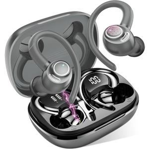 Wireless Earbuds, Bluetooth 5.4 Headphones Sport, Over Ear Buds with ENC Noise Cancelling Mic, 48H, Wireless Earphone with Earhooks, Stereo Deep Bass, IP7 Waterproof Ear Bud for Workout Running, Grey