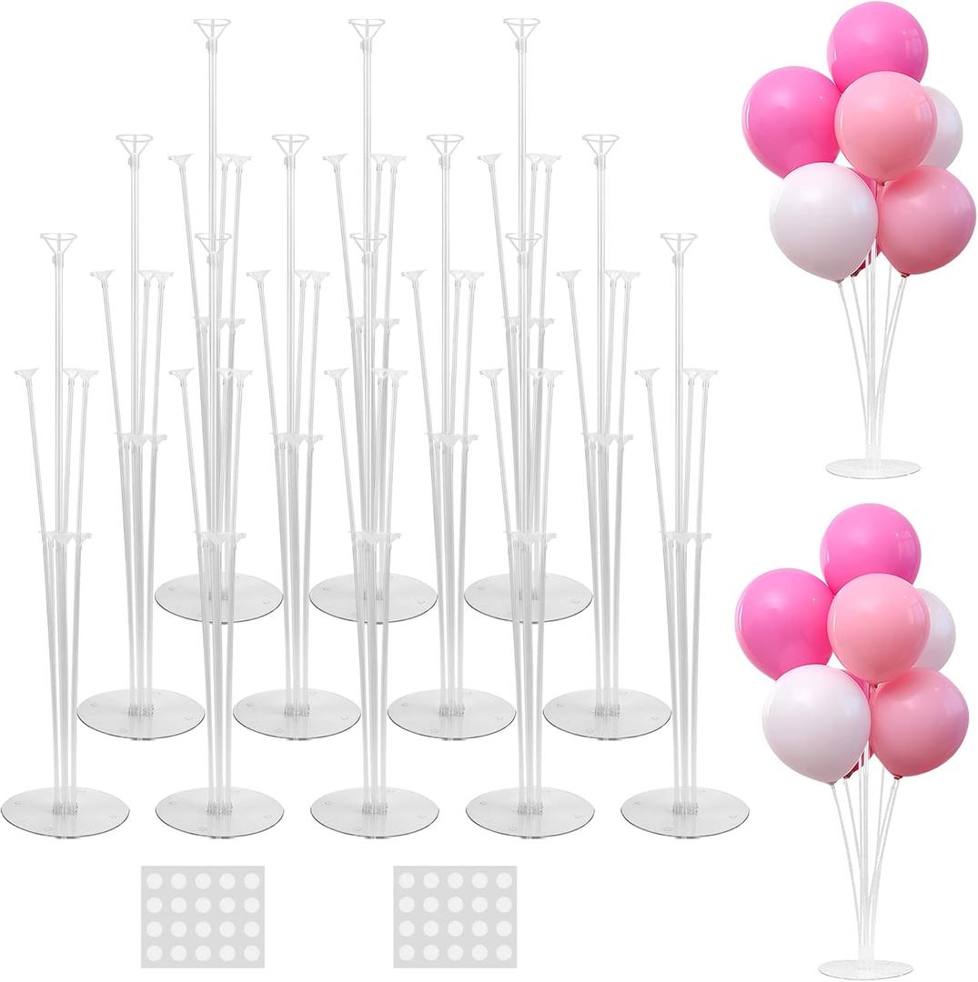 JOYYPOP 12 Sets Balloon Stand Kit For Table, Balloon Sticks with Base Birthday Graduation Party Decorations Wedding (12 Pack Clear)