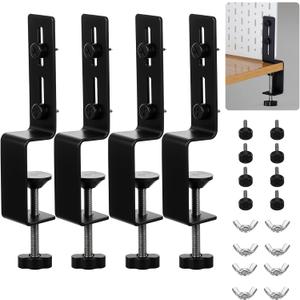 4 Pcs Desk Clamp, Pegboard Fixing Bracket Desktop Fixing Bracket, Office Game Home Desktop Accessories Brackets, Pegboard Organizer Metal Brackets (Black)