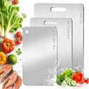 Suyife Stainless Steel Cutting Board, 3 PCS Cutting Boards for Kitchen, Non Toxic, Double-Sided Food Grade Chopping Board for Outdoor Camping(18 " x 12 ", 15,5 " x 9.8", 11.8" x 7.8")