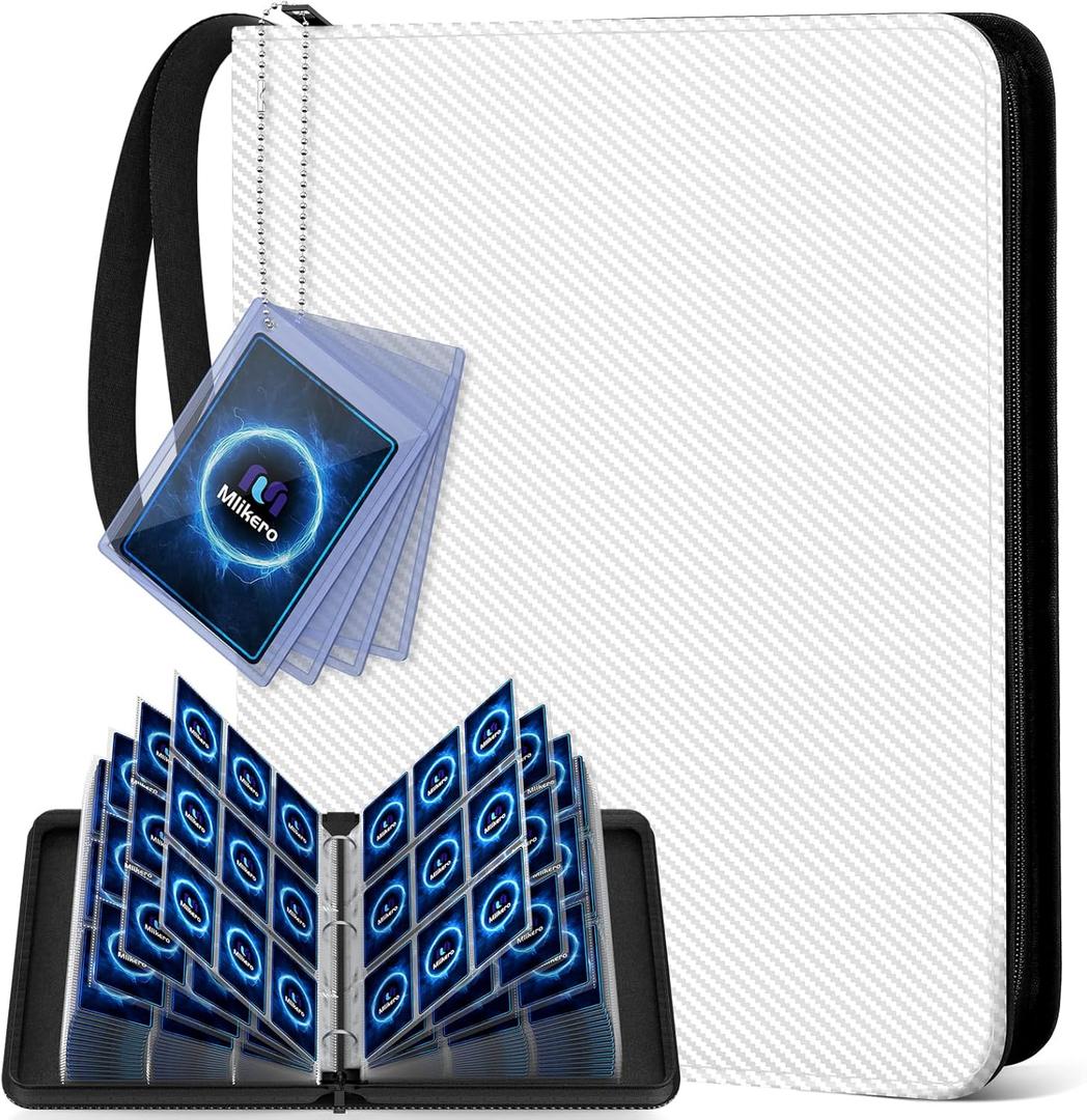 Mlikero Trading Card Binder, 9 Pocket Card Binder with Card Display Design, 720 Double Sided Pocket Collection Binder, Card Albums for MTG, TCG, and Sports Cards(White)