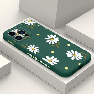 for iPhone 13 Pro Case Flower Butterfly Cute Astronaut Design Phone Cover Soft Microfiber Lining Slim Liquid Silicone Phone Case 13 Pro-Daisy Green