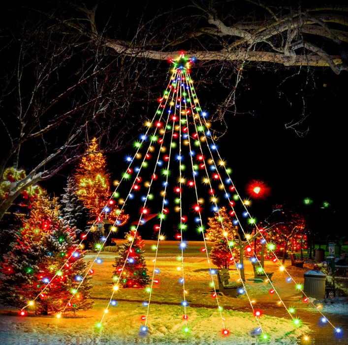 PUHONG Christmas Decorations Star Lights, 320 LED Christmas Tree Toppers Lights Outdoor,16.4Ft String Lights 8 Memory Modes with 14" Lighted Star for Xmas New Year (Iron-Multicolor)