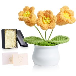 ZHIYUXI Yellow Crocheted Gifts for Women Crochet Flower for Car Dashboard Desk Decor Handmade Knitted Flower for Birthday Anniversary