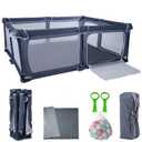 Foldable Baby Playpen 59"X71",Play Pen for Babies and Toddlers, Portable Playpen, Kids Collapsible Play Pen, Indoor & Outdoor Baby Fence with Visible Mesh, Safety Area Travel Play Yard with mat (Grey) (gray)
