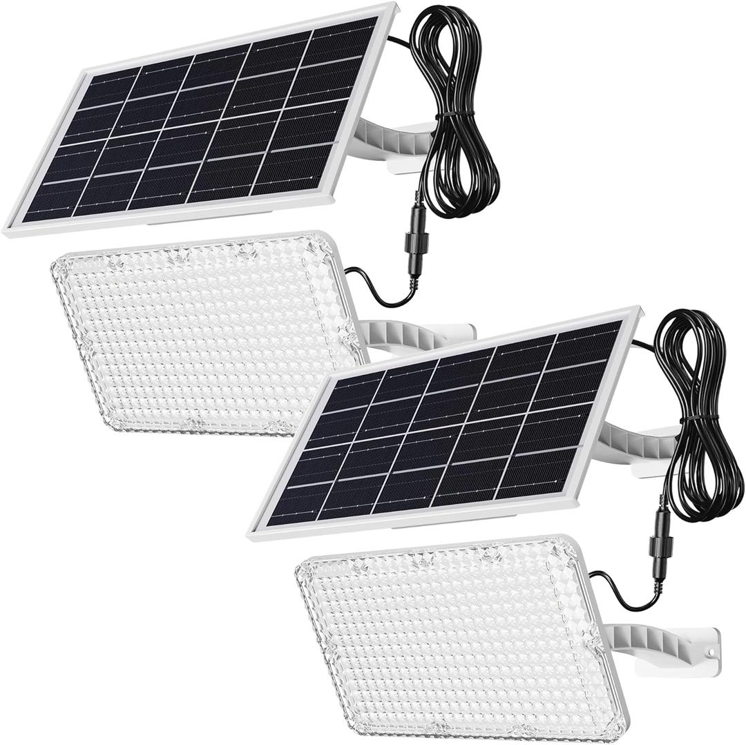 1000 Lumen 299 LED Solar Dusk to Dawn Light Outdoor JACKYLED Solar Powered Spotlight with 4000mAh Battery Outside Waterproof Wall Mount Security Light for Porch Storage Room Patio Shed (White, 2-Pack)