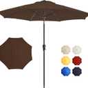 9FT Large Outdoor Patio Umbrella Pool Market Umbrella-UV Resistant, Easy Push Button Tilt and Crank, 8 Sturdy Ribs Heavy-Duty Table Umbrella for Deck, Backyard, Garden (Brown)