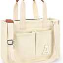 ZORFIN Canvas Tote Bag for Women with Zipper and Pockets Crossbody Work Laptop Book Bag for Travel College Gift