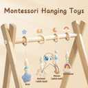 Wooden Baby Play Gym with Activity Mat, Foldable Baby Gym Frame with Hanging Sensory Toys for Newborn, Tummy Time Playground