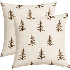 Brown Christmas Pillow Covers 18x18 Inch Winter Xmas Tree Throw Pillows for Couch Soft Durable Cushion Covers Holiday Farmhouse Pillow Cases for Bed Sofa Decor Set of 2