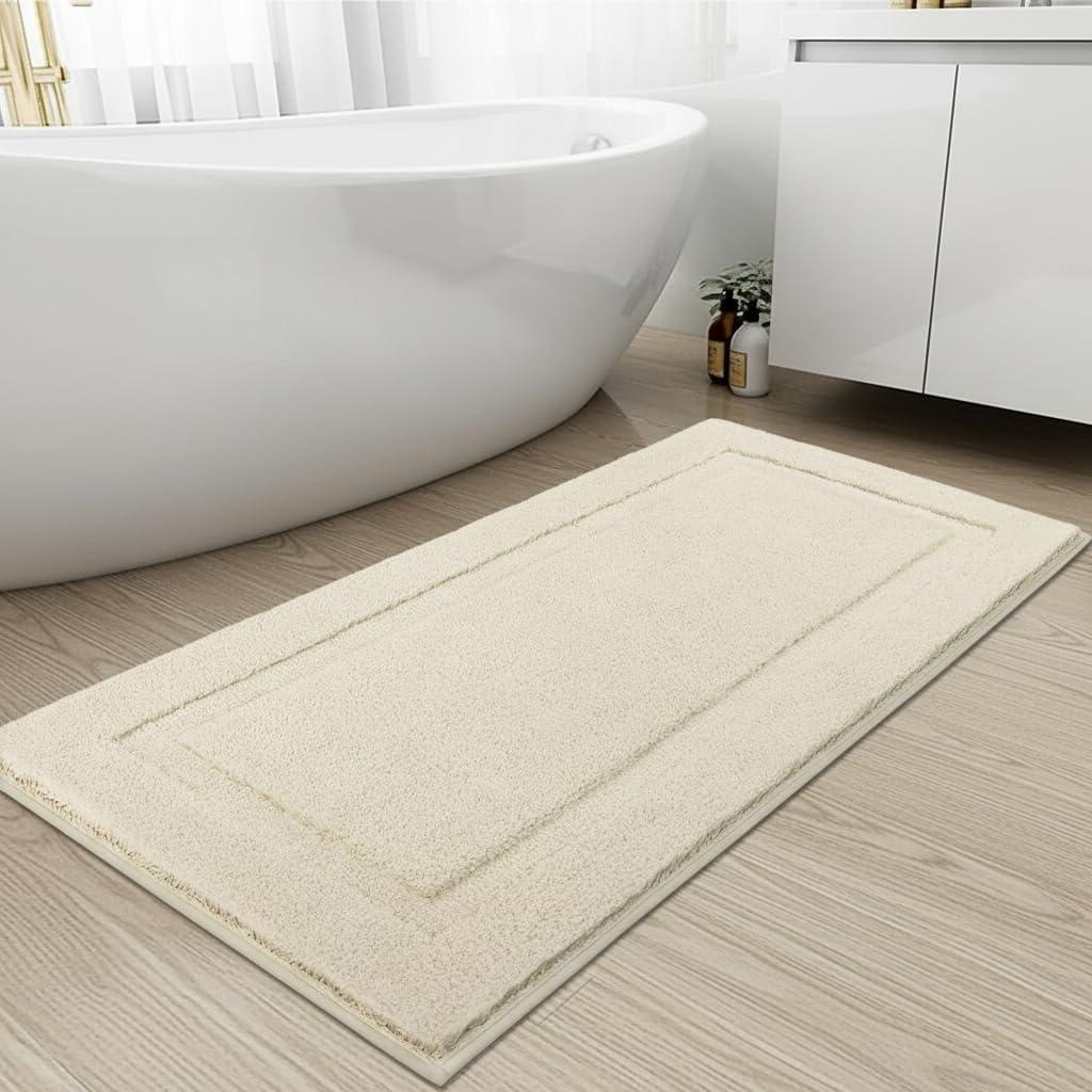 SHACOS Super Soft Bathroom Runner 20x47 inch Non Slip Washable Long Bath Rugs for Bathroom Floor Tub Shower Bath Mats Decor Accessories, Light Beige 1'8" x 3'11"