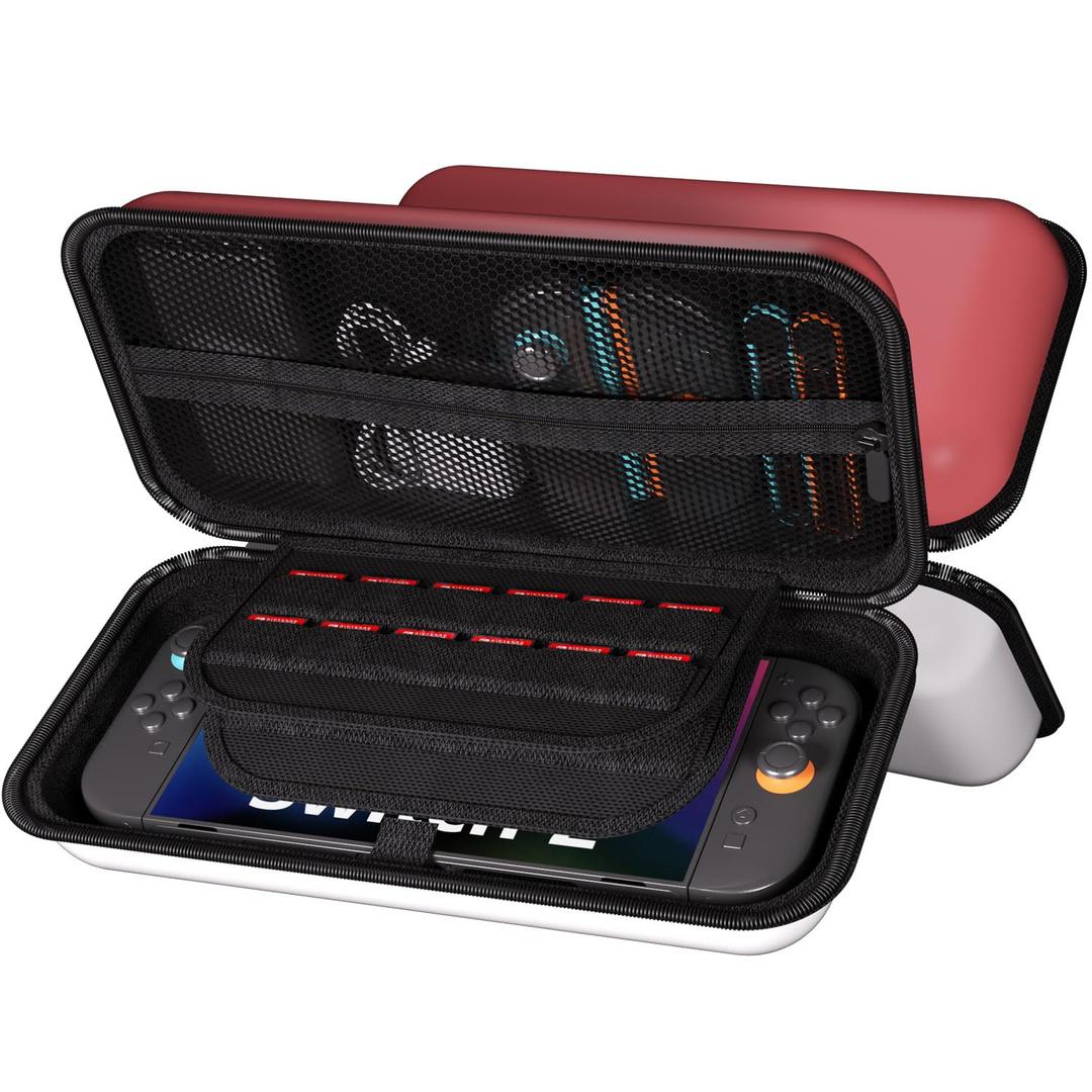 MOCADIA Carrying Case for Switch 2 ,Travel case for Nintendo Switch 2 (2025) NS2 Carrying Case Game Protector Hard Shell Bag with 24 Game and Host Card Slots & Accessories Storage Bag (Red White)
