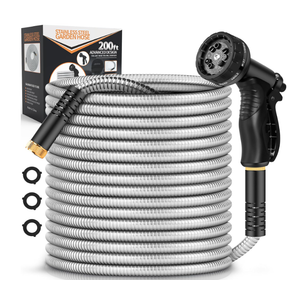 Rcfunkid Garden Hose 200FT No-Kink Metal Hose With 10 Function Nozzle Tough
