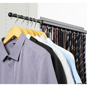 Valet Rod for Closet Pull Out 16.5IN with 10 Hooks,Adhesive Black Closet Valet Rod Slide Out