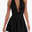 Women's Sexy Bodycon Sleeveless Halter Tie up Back Backless Deep V A-line Club Party Mini Dress M