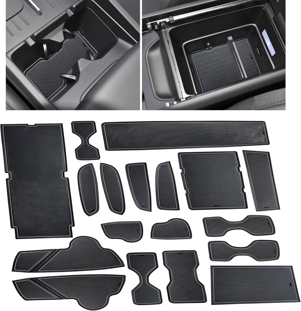 for 2026 2025 2024 Hyundai Santa Fe Accessories Cup Holder Insert Door Slot Mats Center Console Liner Glove Box Cover Cup Holder Coaster for Santa Fe Interior Trim Non-Slip Pad 18PCS (Gray)