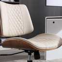 Home Office Chair No Arms with Wheels, Adjustable Height Small Desk Chair, PU Leather Mid Back 360 Swivel Computer Chair, Armless Modern Walnut Chair for Office, Reading Meeting Room(Beige), Mcm Style